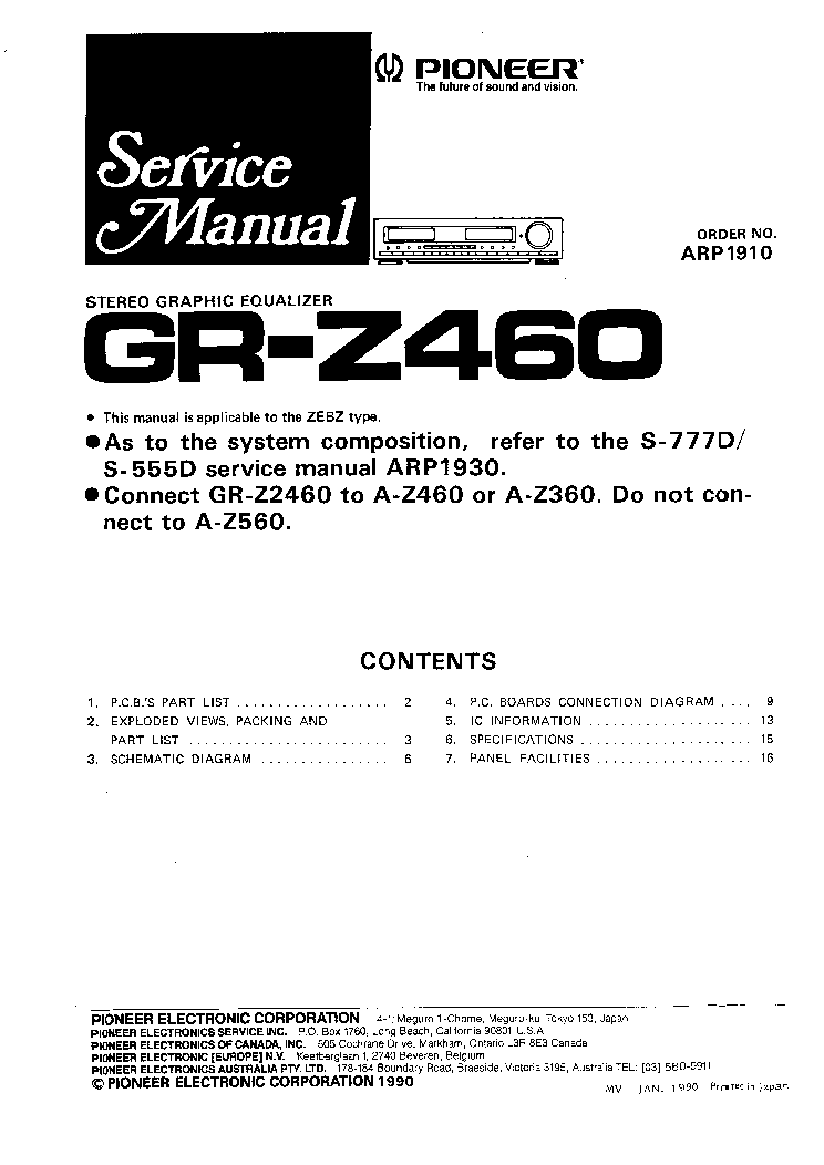 PIONEER GRZ460 service manual (1st page)