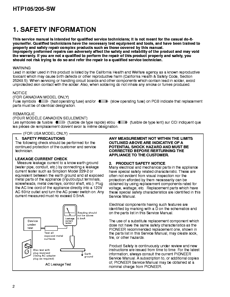 PIONEER HTP105-SW HTP205-SW service manual (2nd page)