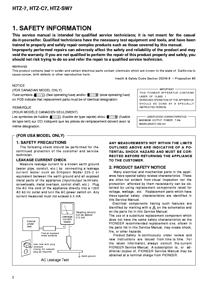 PIONEER HTZ-7 HTZ-C7 HTZ-SW7 SM service manual (2nd page)