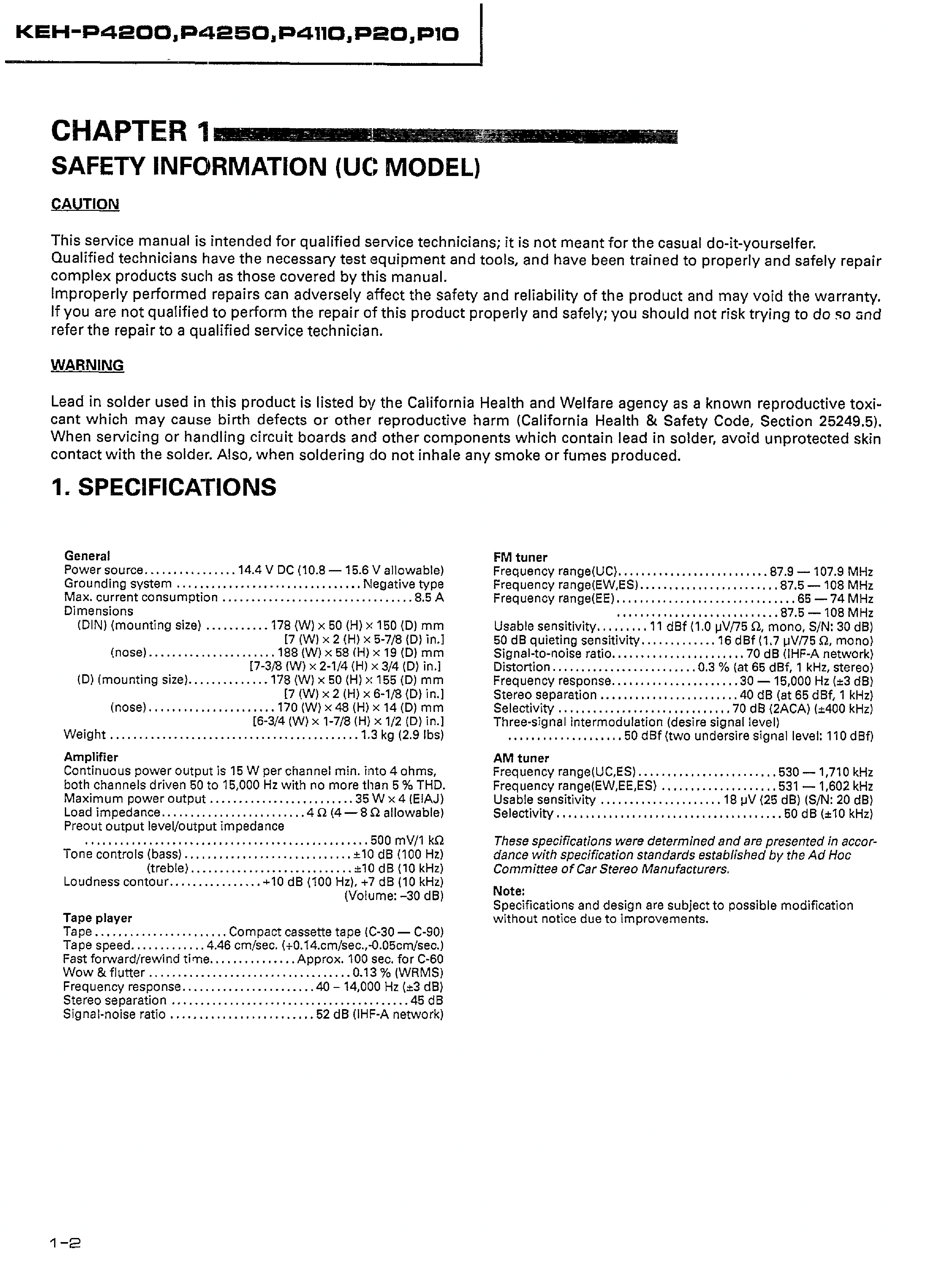 PIONEER KEH-P4200 service manual (2nd page)