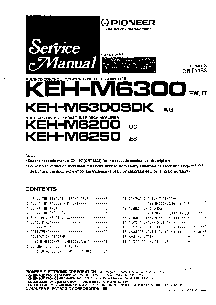 PIONEER KEHM6200 KEHM6250 KEHM6300 service manual (1st page)