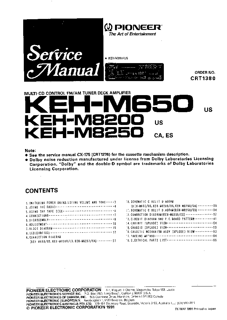 PIONEER KEHM850 KEHM8000 KEHM8250 service manual (1st page)