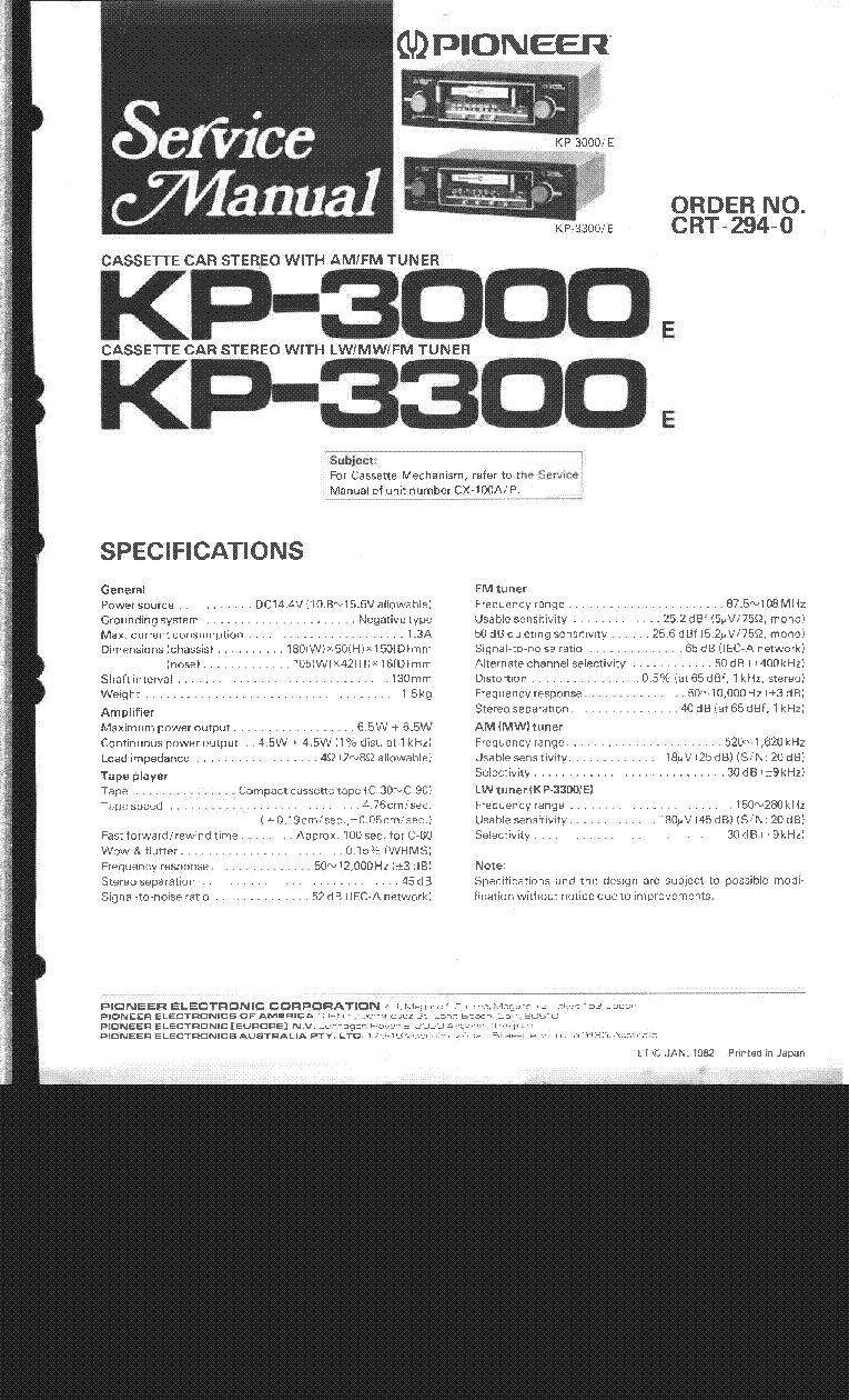 PIONEER KP-3000 KP-3300 CRT2940 service manual (1st page)
