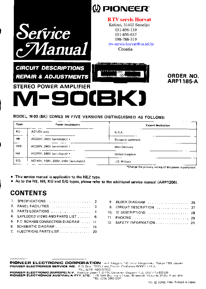 PIONEER M-90-BK- service manual (1st page)