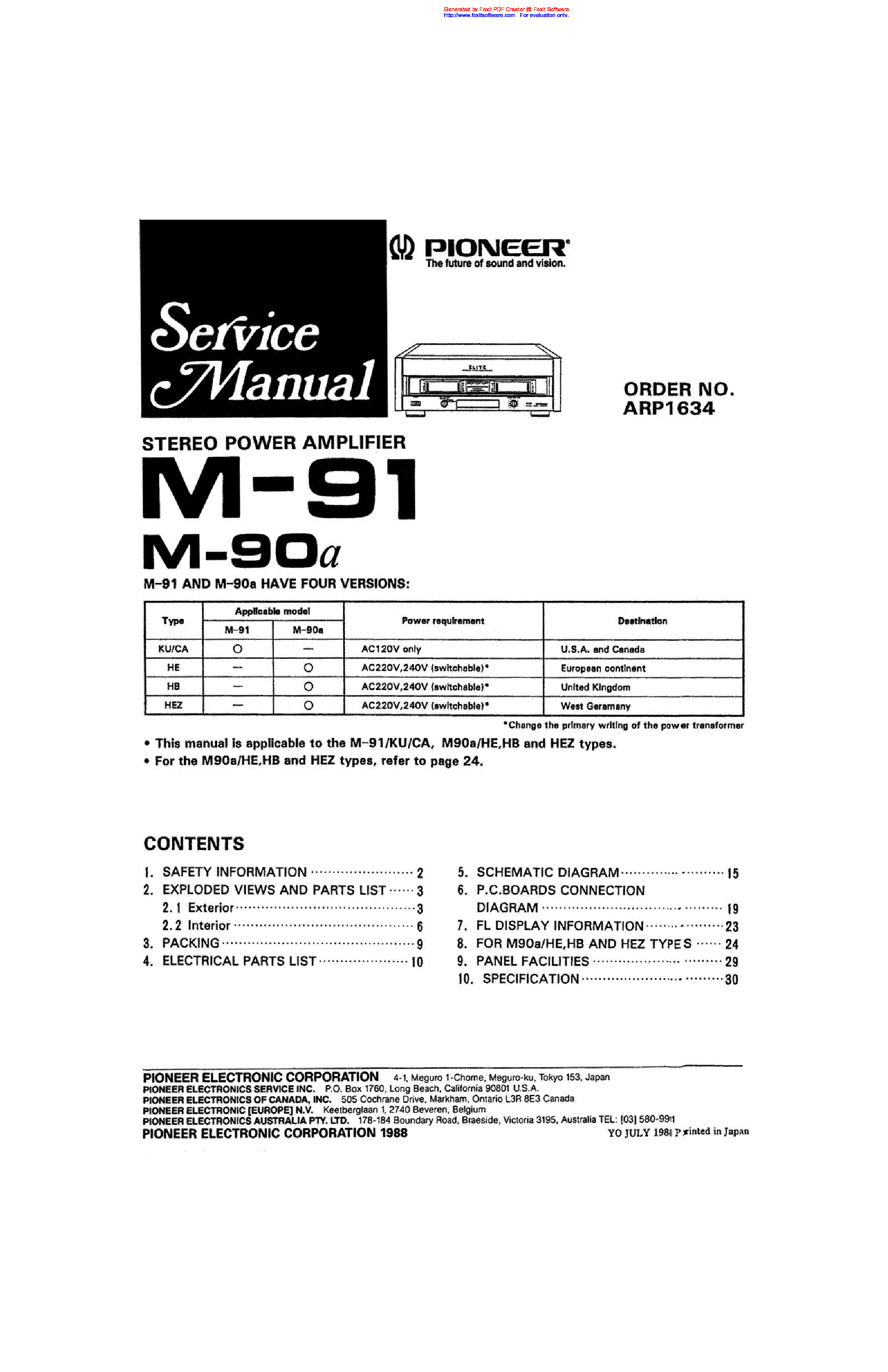 PIONEER M-90A 91 SM service manual (1st page)