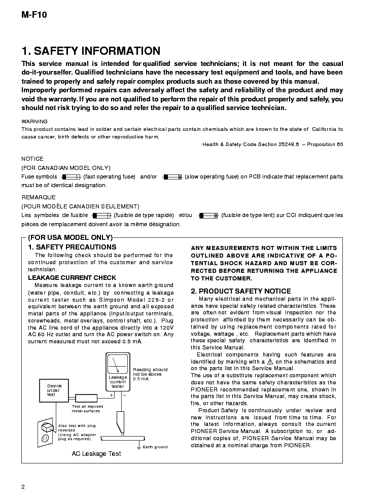 PIONEER M-F10 service manual (2nd page)