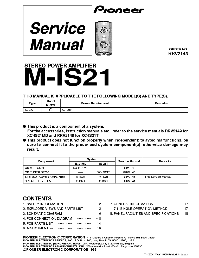 PIONEER M-IS21 service manual (1st page)