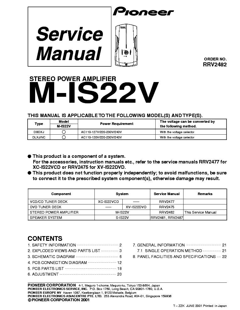 PIONEER M-IS22V service manual (1st page)