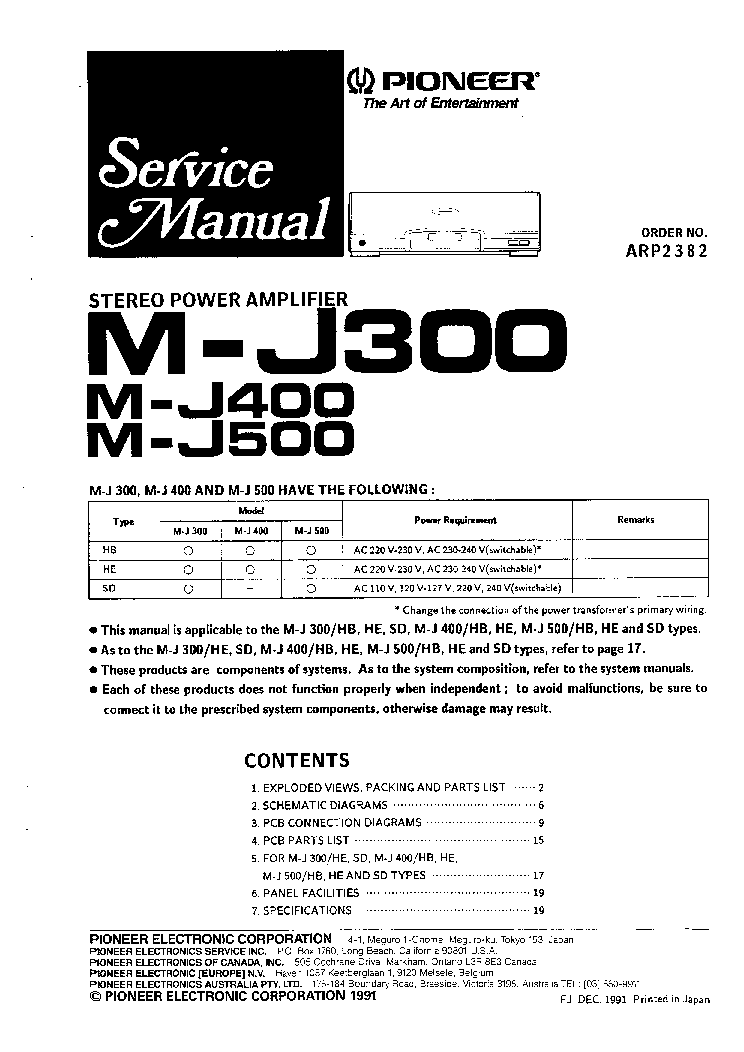 PIONEER M-J300 M-J400 M-J500 SM service manual (1st page)