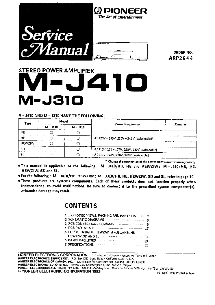 PIONEER M-J410 M-J310 service manual (1st page)