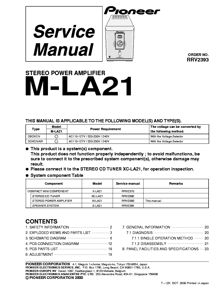 PIONEER M-LA21 SM service manual (1st page)