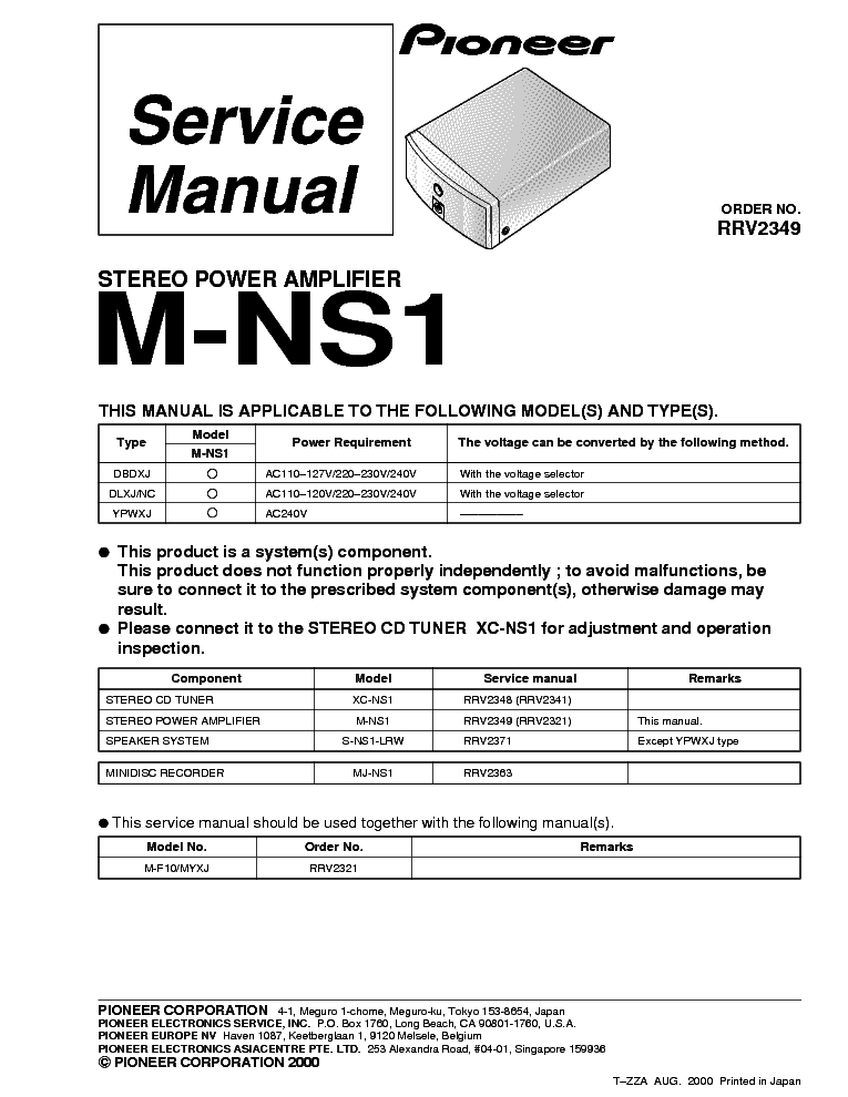 PIONEER M-NS1 service manual (1st page)