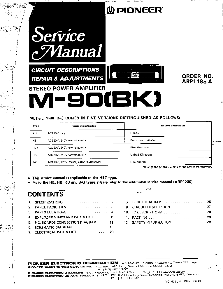 PIONEER M90 service manual (1st page)
