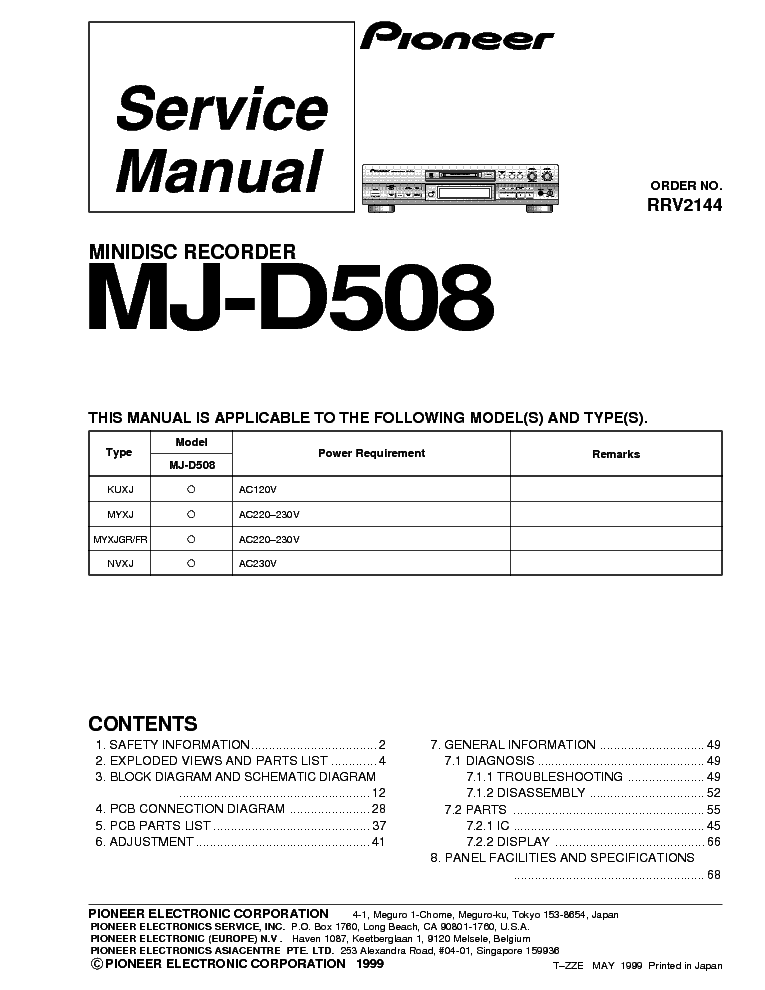 PIONEER MJ-D508 SM service manual (1st page)