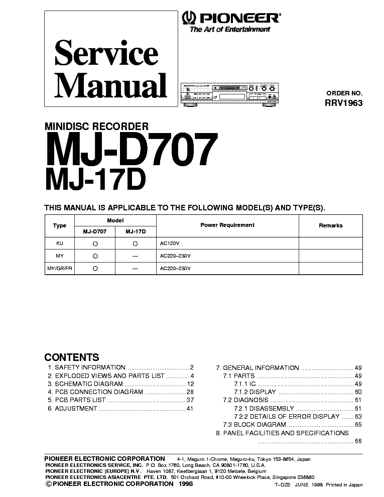 PIONEER MJ-D707 17D service manual (1st page)