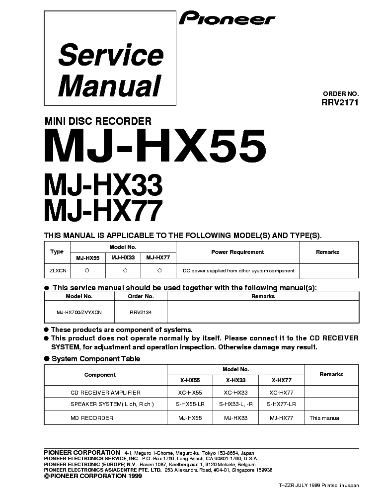 PIONEER MJ-HX33 HX55 HX77 SM service manual (1st page)