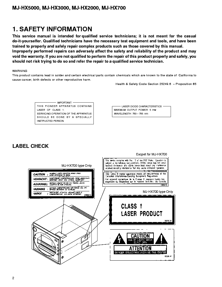 PIONEER MJ-HX700 2000 3000 5000 service manual (2nd page)