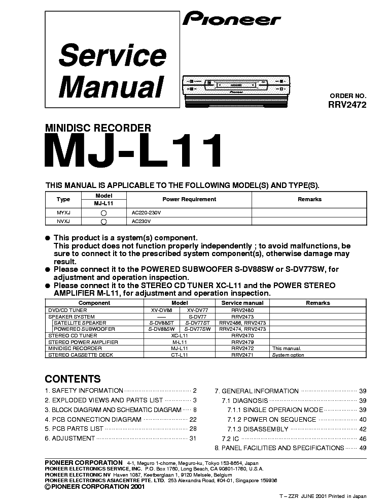 PIONEER MJ-L11 SM service manual (1st page)