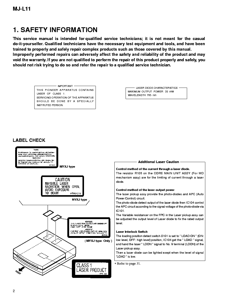 PIONEER MJ-L11 SM service manual (2nd page)