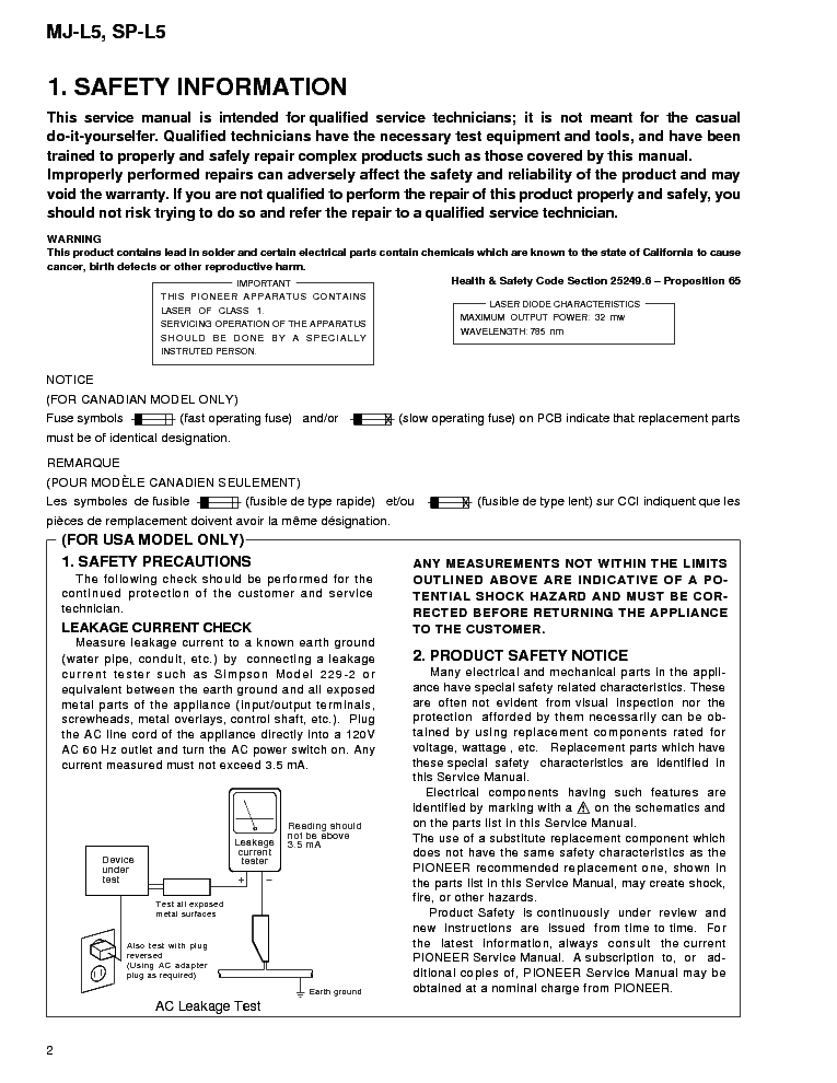 PIONEER MJ-L5 SP-L5 RRV2087 service manual (2nd page)