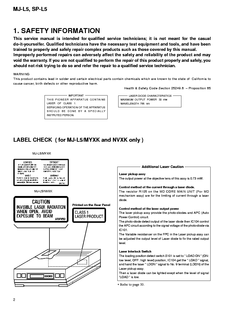 PIONEER MJL-5 SPL5 service manual (2nd page)