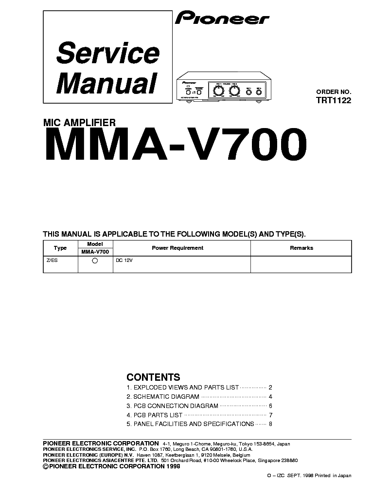 PIONEER MMA-V700 service manual (1st page)