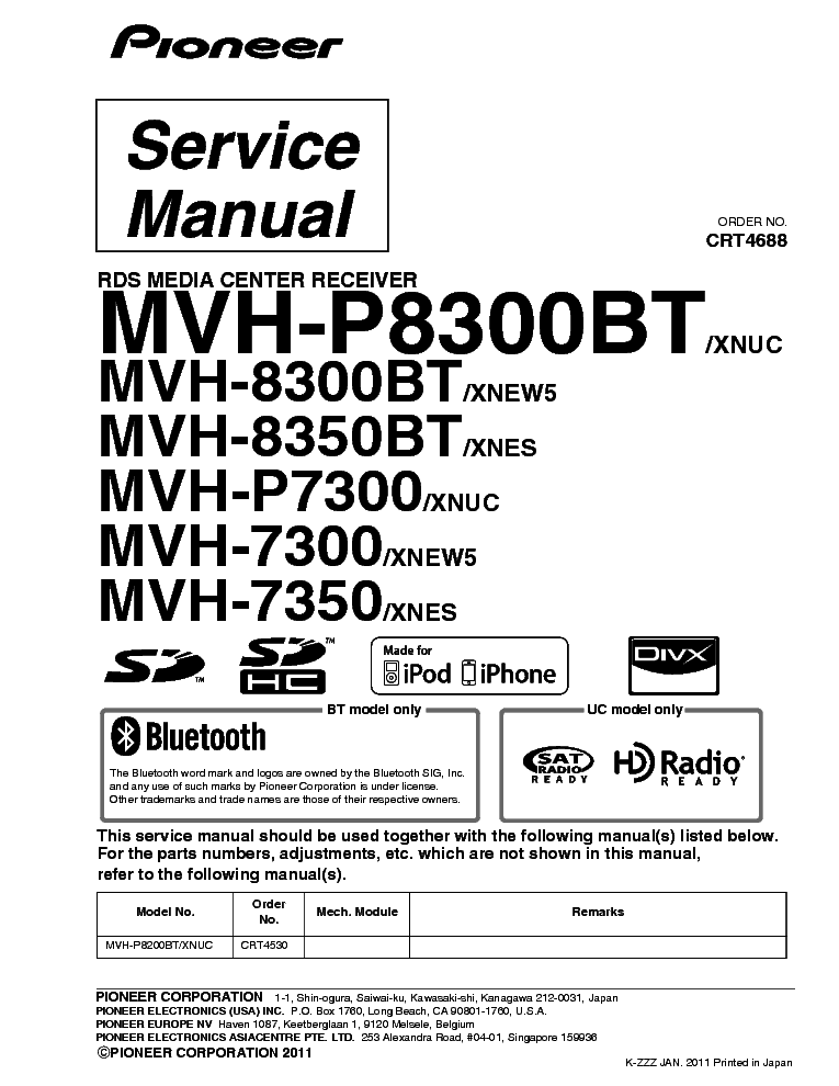 PIONEER MVH-7300 7350 8300BT 8350BT P7300 P8300BT SM service manual (1st page)