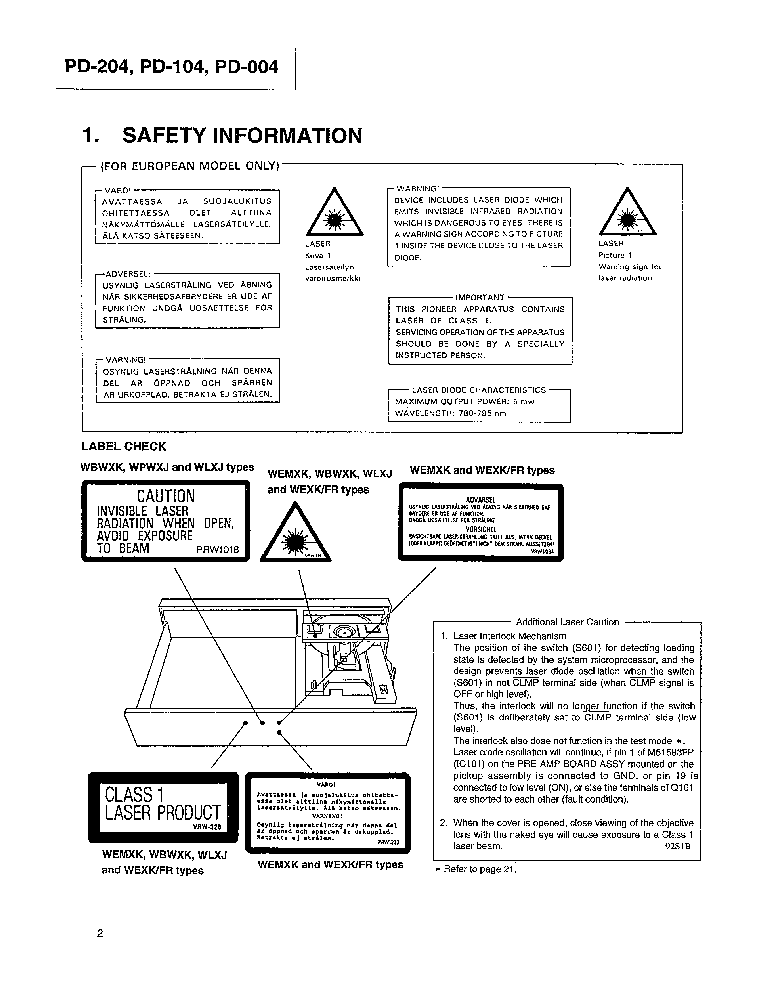 PIONEER PD-204 PD-104 PD-004 SM service manual (2nd page)
