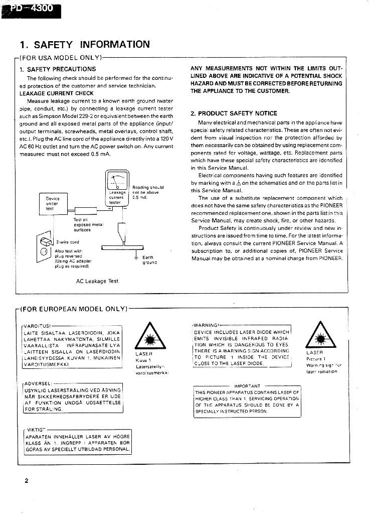 PIONEER PD-4300 PD-4350 SM ARP1709 Service Manual download, schematics ...