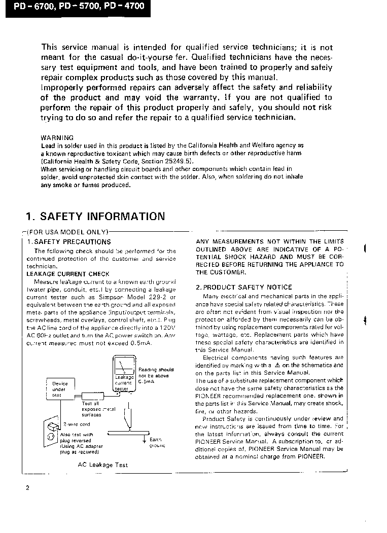 PIONEER PD-4700 5700 6700 service manual (2nd page)