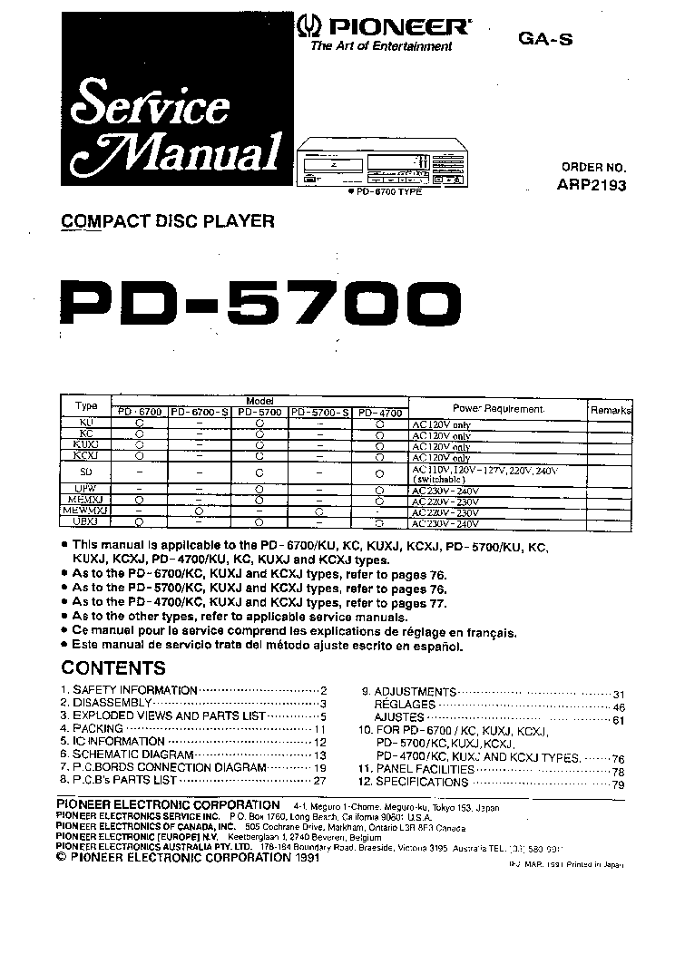 PIONEER PD-5700 service manual (1st page)