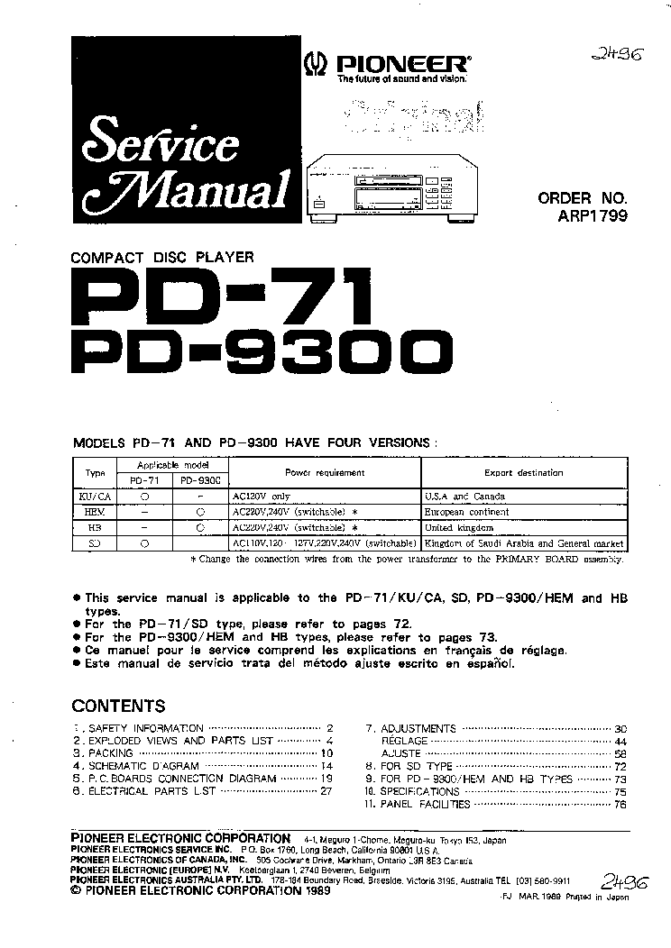 PIONEER PD-71 PD-9300 SM service manual (1st page)
