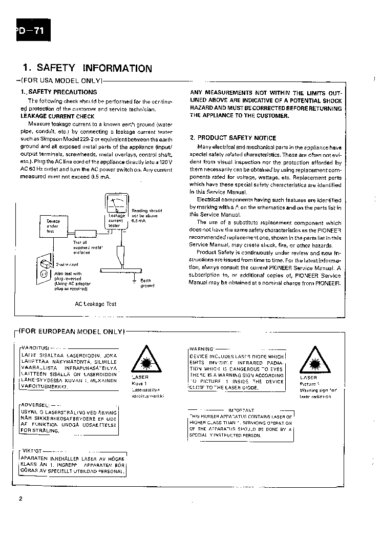 PIONEER PD-71 PD-9300 SM service manual (2nd page)