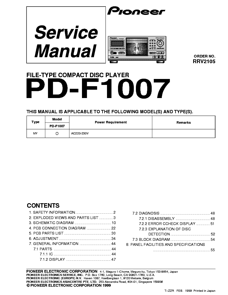 PIONEER PD-F1007 RRV2105 service manual (1st page)