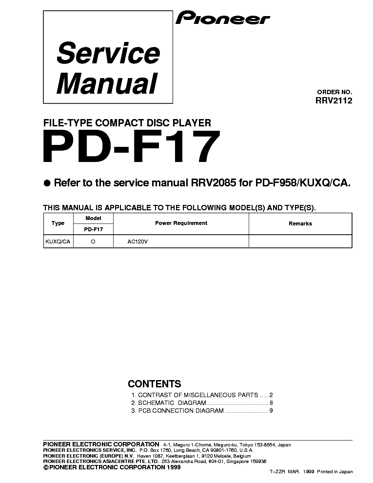 PIONEER PD-F17 FILE TYPE COMPACT DISC PLAYER service manual (1st page)