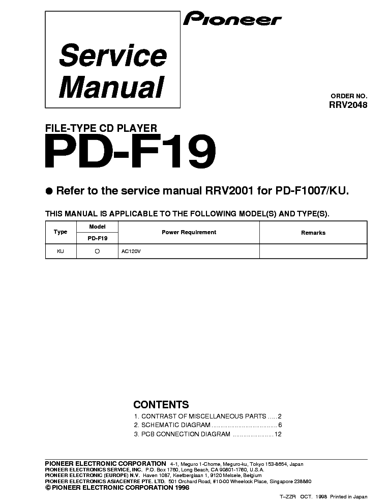PIONEER PD-F19 FILE TYPE COMPACT DISC PLAYER service manual (1st page)