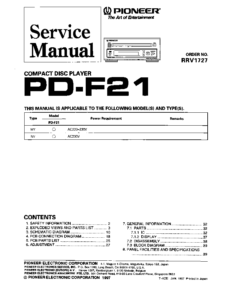 PIONEER PD-F21-RRV-1727-CD service manual (1st page)