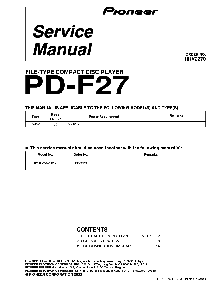 PIONEER PD-F27 FILE TYPE COMPACT DISC PLAYER service manual (1st page)