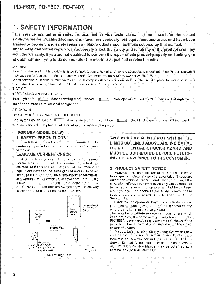 PIONEER PD-F407 F507 F6O7 SM service manual (2nd page)