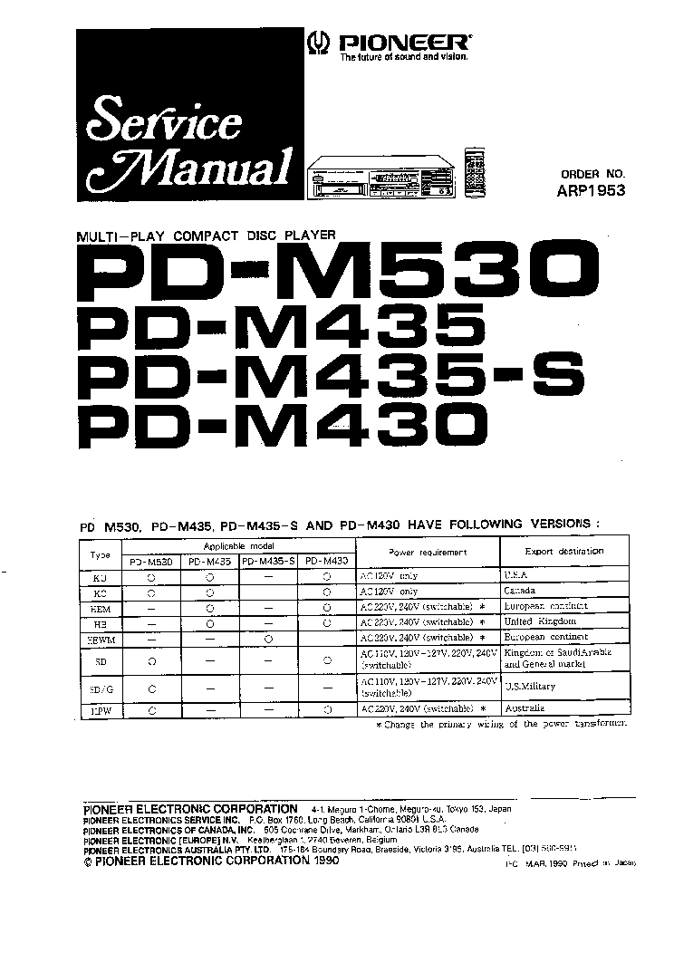 PIONEER PD-M430 M435 M530 service manual (1st page)
