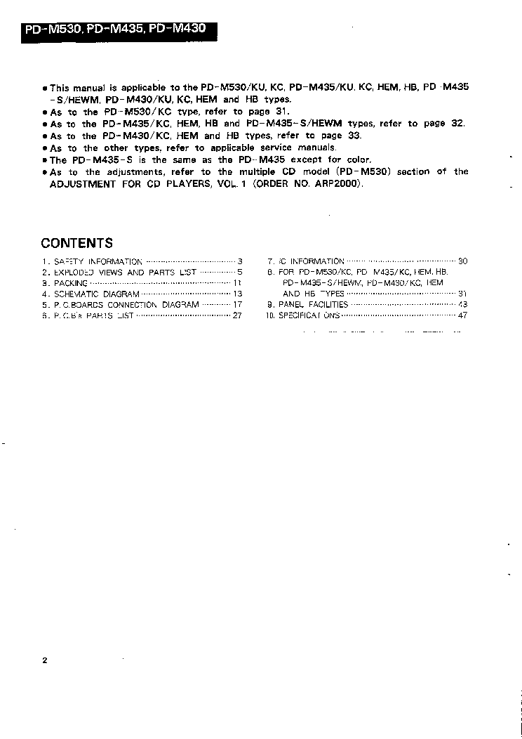 PIONEER PD-M430 M435 M530 service manual (2nd page)