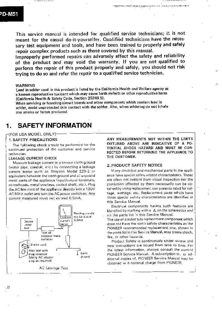 PIONEER PD-M51 PD-M750 ARP2204 service manual (2nd page)