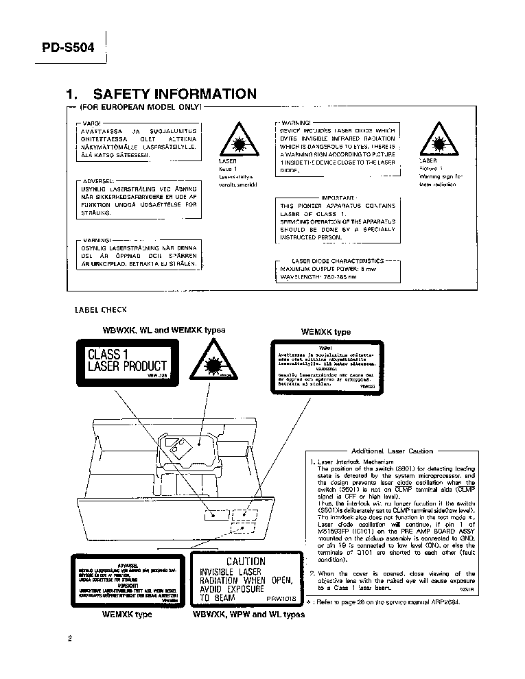 PIONEER PD-S504 service manual (2nd page)