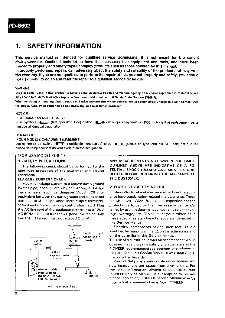 PIONEER PD-S602 SM service manual (2nd page)