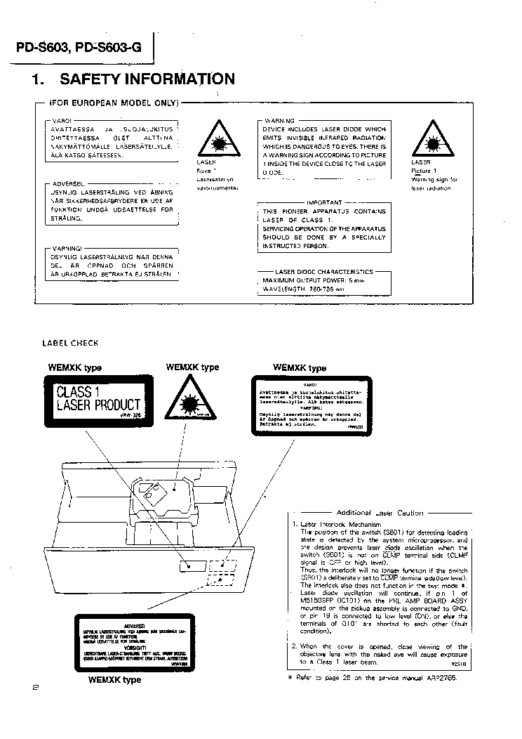 PIONEER PD-S603-G RRV1139 service manual (2nd page)