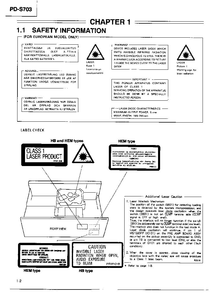 PIONEER PD-S703 SM service manual (2nd page)