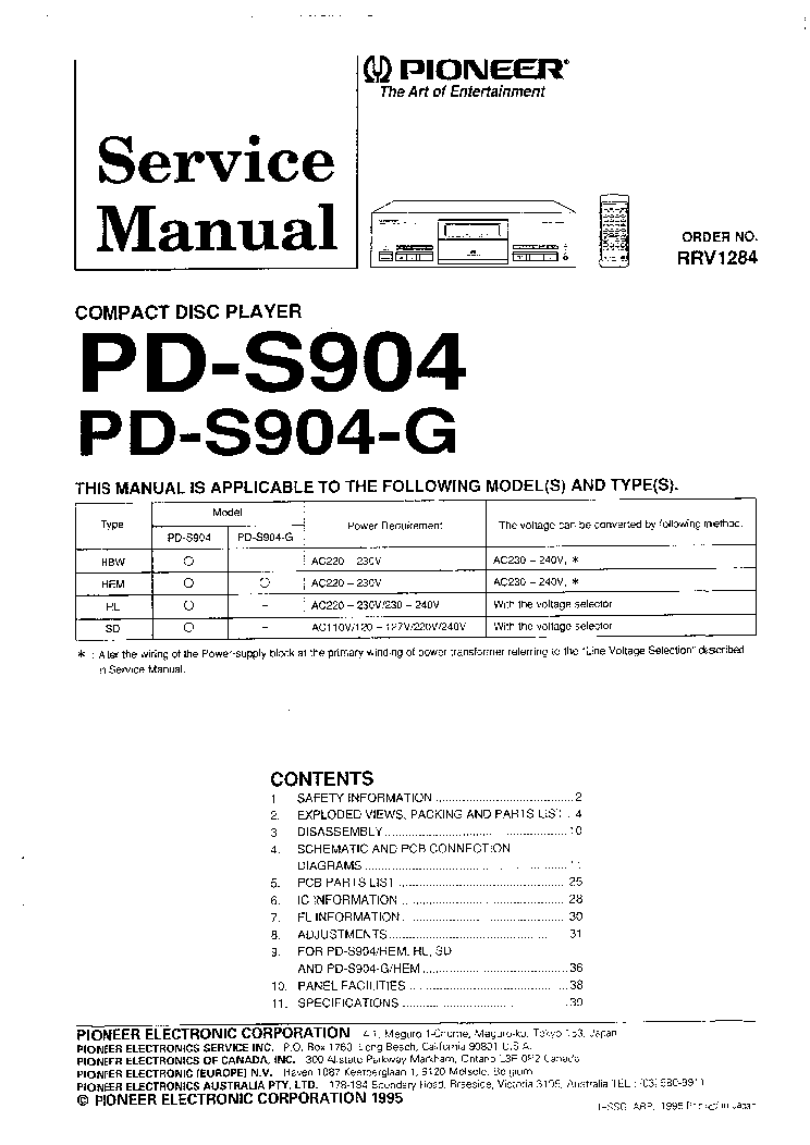 PIONEER PD-S904 SM service manual (1st page)