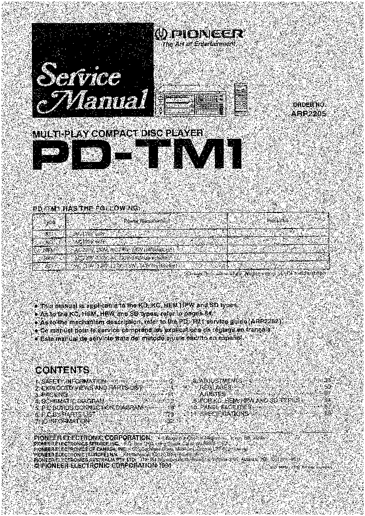 PIONEER PD-TM1 ARP2205 SM service manual (1st page)