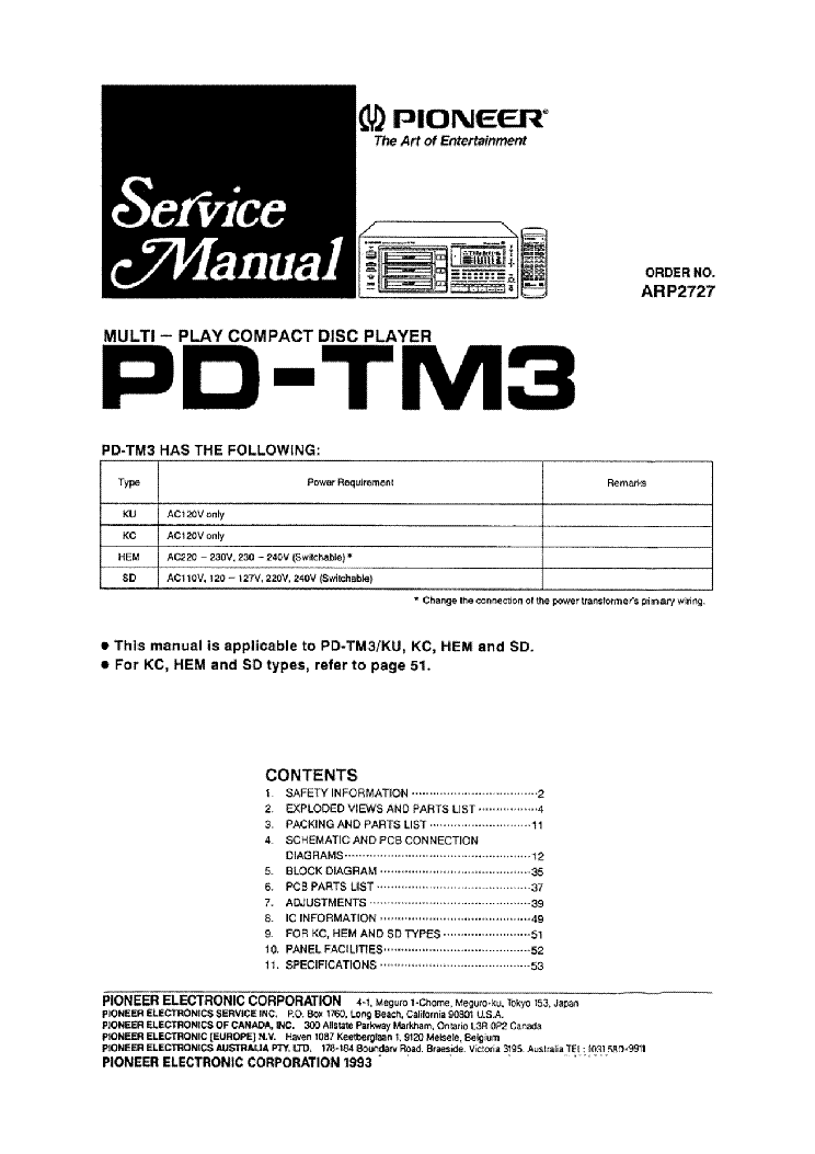 PIONEER PD-TM3 SM service manual (1st page)
