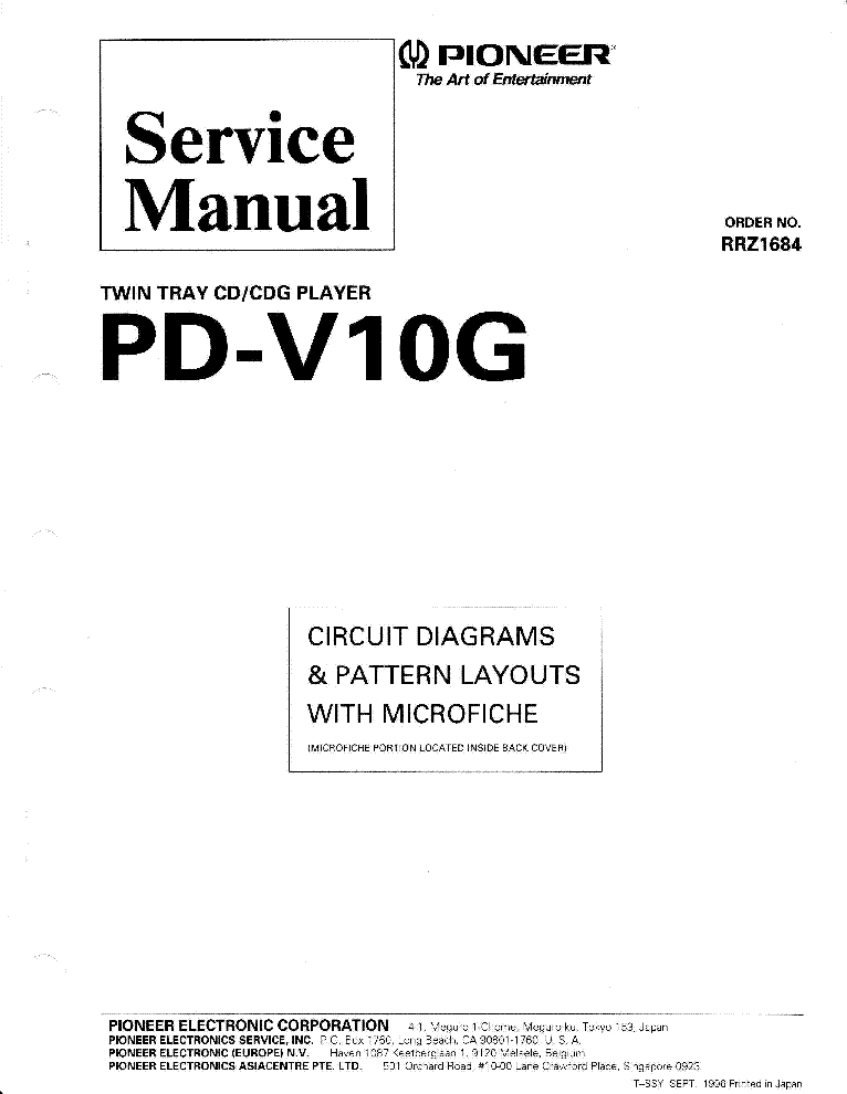 PIONEER PD-V10G RRZ1684 SCH service manual (1st page)